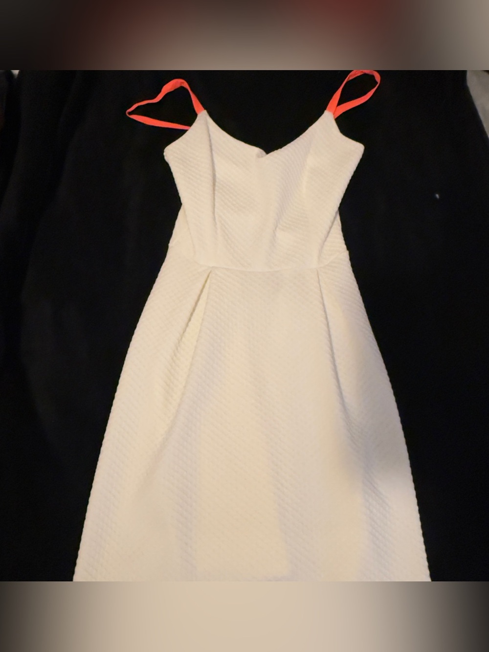 White Textured A-Line Dress with neon pink Straps